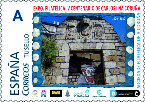 Sello Conmemorativo de la Exposición V Centenario de Carlos I na Coruña