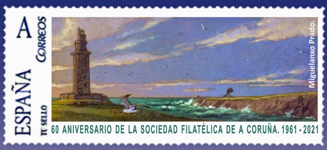 Sello 60 anviersario de la Sociead Filatélica de A Coruña 1961-2021